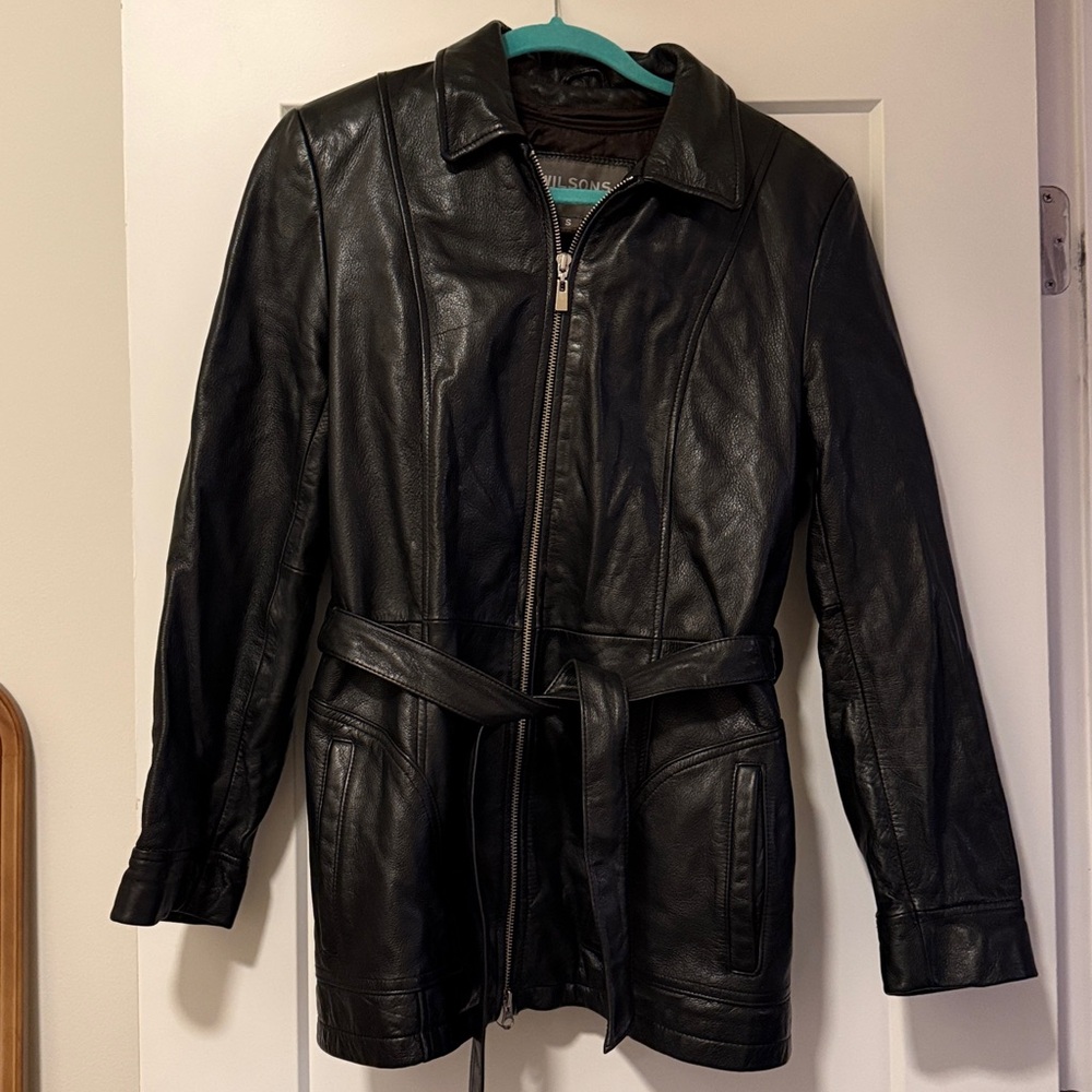 Vintage Wilsons Belted Leather Black Insulated Jacket Thinsulate